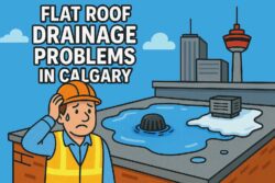 Flat roof drainage problems in Calgary ponding freeze thaw damage permanent fixes