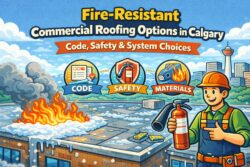 Fire resistant commercial roofing options in Calgary code safety system choices