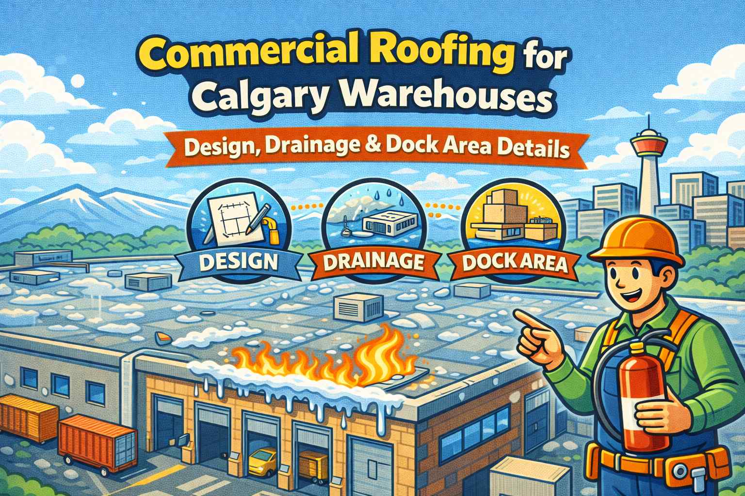 Commercial roofing for Calgary warehouses design drainage dock area details