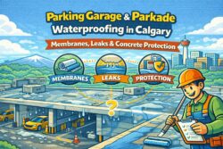 Parking garage parkade waterproofing in Calgary membranes leaks concrete protection