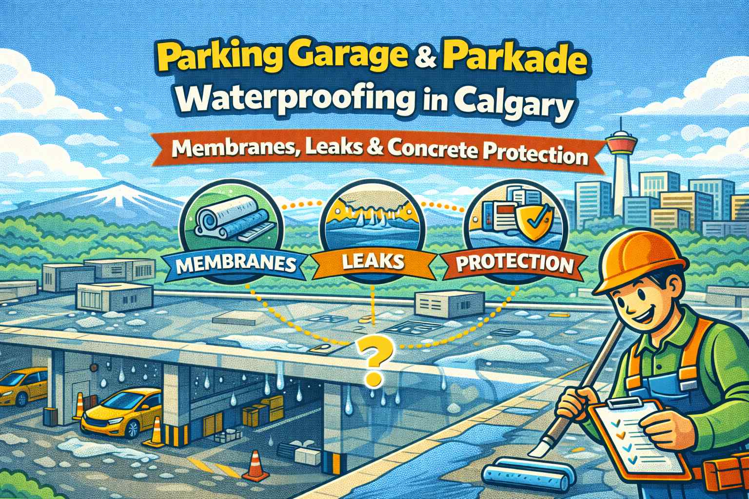 Parking garage parkade waterproofing in Calgary membranes leaks concrete protection