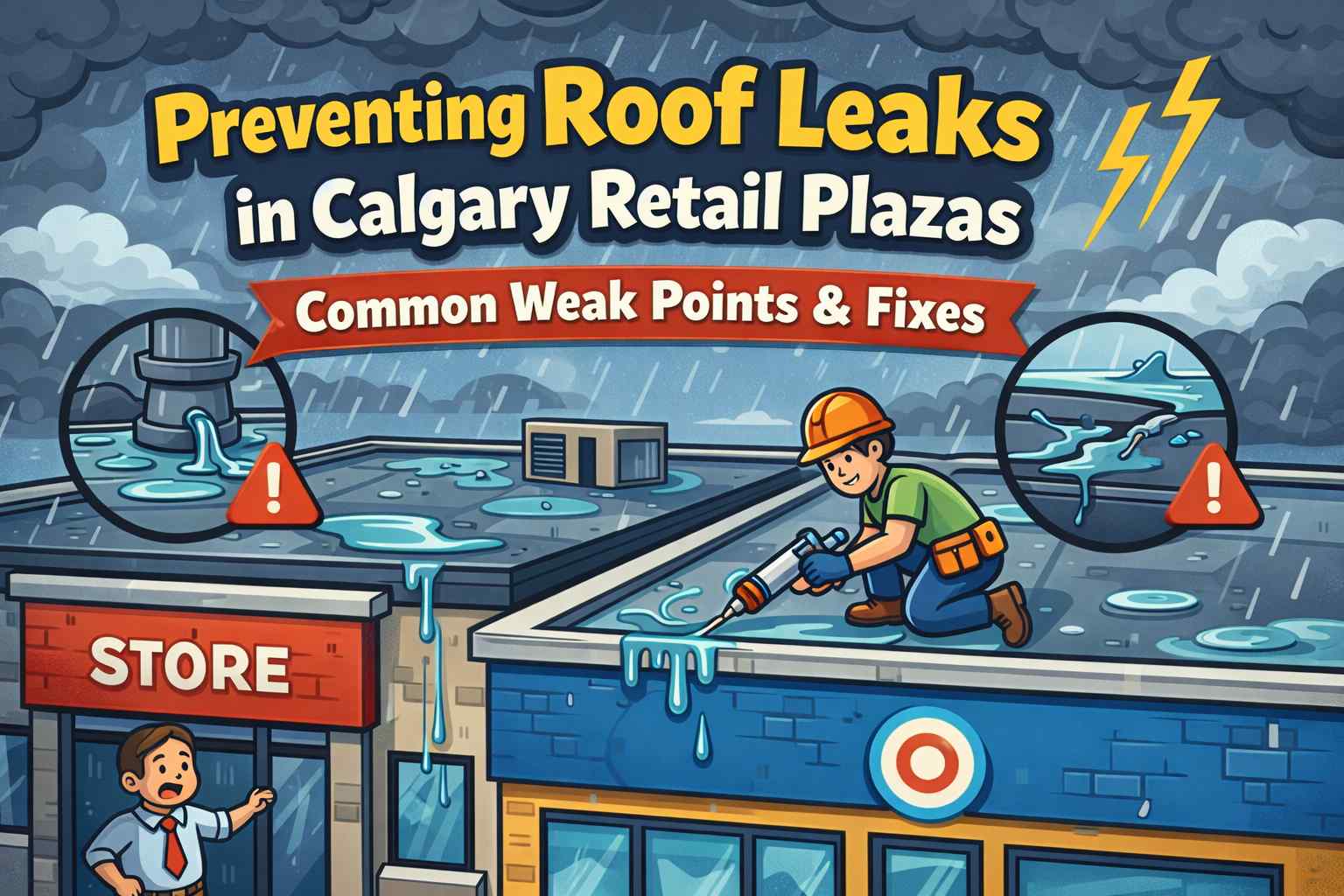 Preventing roof leaks in Calgary retail plazas common weak points fixes
