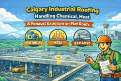 Calgary industrial roofing handling chemical heat exhaust exposure on flat roofs