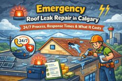 Emergency roof leak repair in Calgary 24/7 process response times what it costs