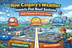 How Calgary's weather hail chinooks freeze thaw impacts flat roof systems
