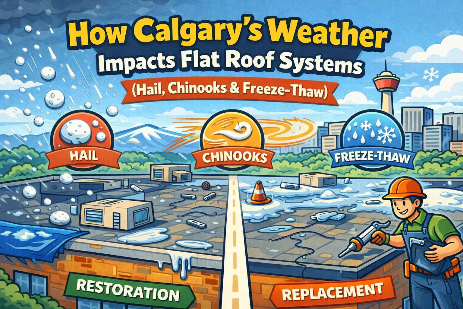 How Calgary's weather hail chinooks freeze thaw impacts flat roof systems