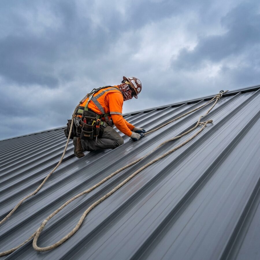 Standing seam metal roofing on a Calgary commercial building